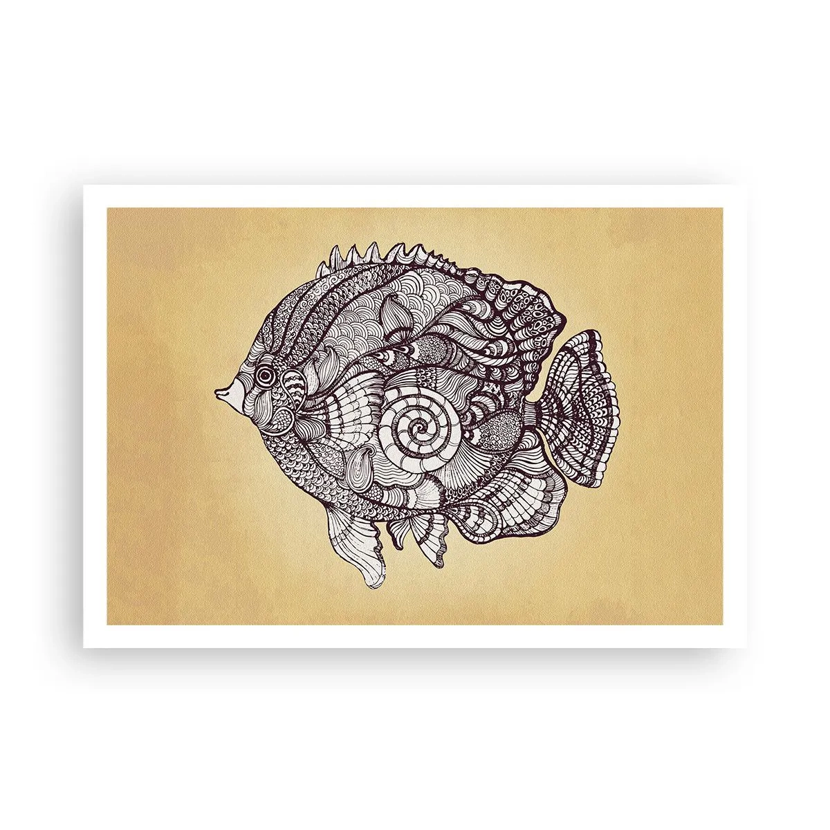 Plakat - Dekoracyjna ryba w stylu rysunku z wzorami - 100x70cm - Z oceanu ornamentów - Nowoczesna dekoracja ścienna do salonu i sypialni ARTTOR