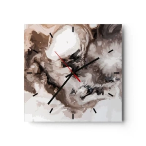 Zegar ścienny - Abstrakcyjny wzór w odcieniach brązu i bieli - 30x30cm - Narodziny galaktyki - Nowoczesna dekoracja ścienna do salonu i sypialni ARTTOR