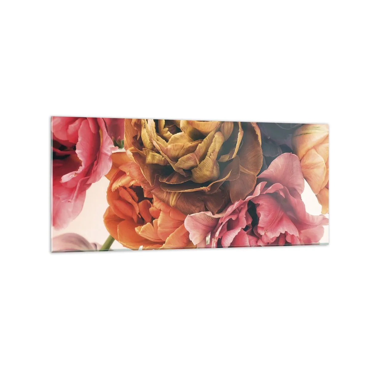 Obraz na szkle - Bukiet różnorodnych kwiatów w intensywnych barwach - 120x50cm - Święto życia - Nowoczesna dekoracja ścienna do salonu i sypialni ARTTOR