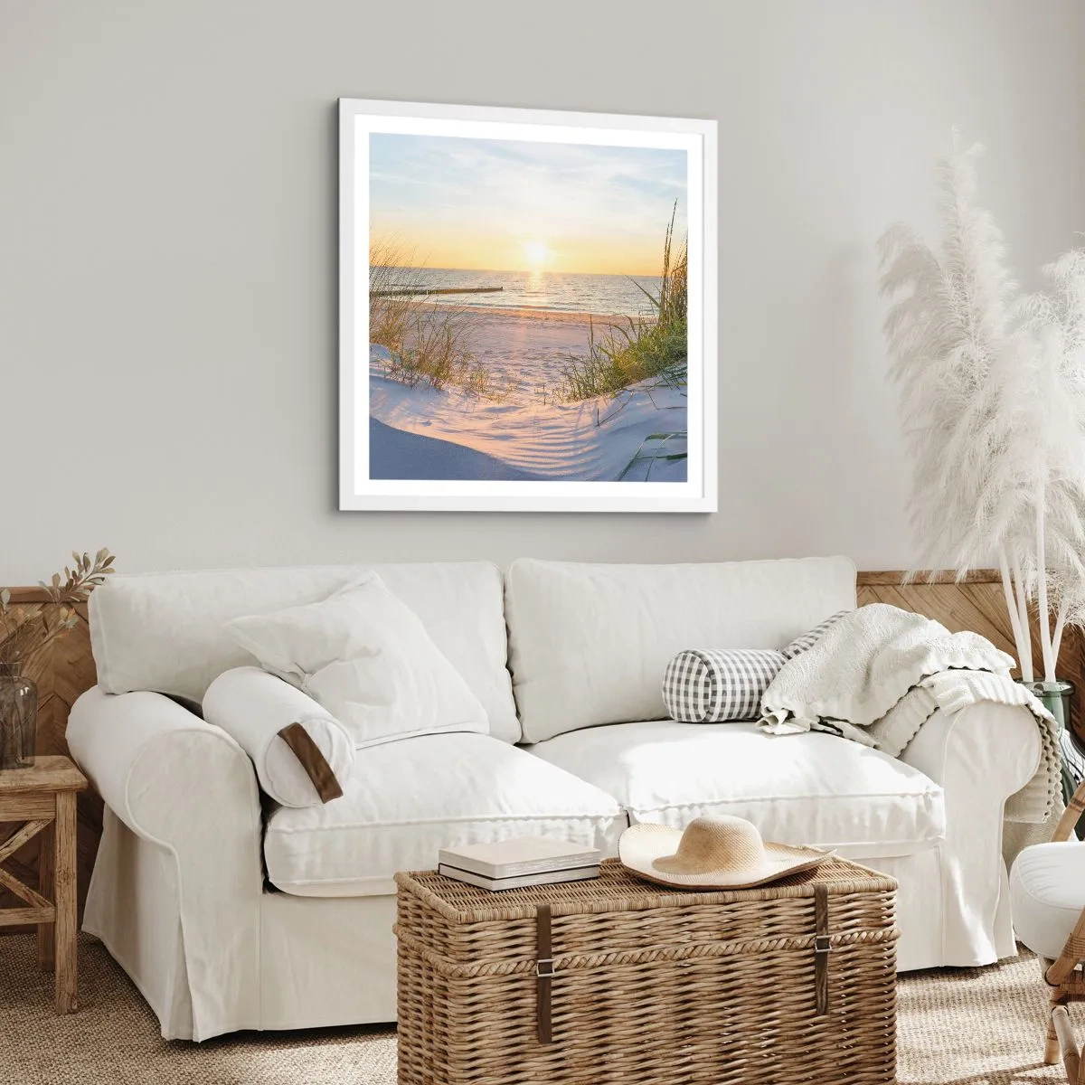 Plakat w białej ramie - Morza szum, ptaków śpiew, dzika plaża pośród traw… - 50x50 cm