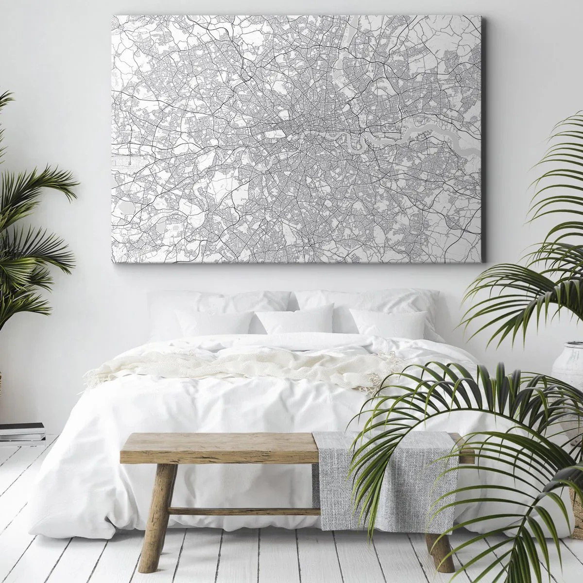 Obraz na płótnie - Minimalistyczna mapa miasta w odcieniach szarości - 70x50cm - Mapa londyńskiego labiryntu - Nowoczesna dekoracja ścienna do salonu i sypialni ARTTOR