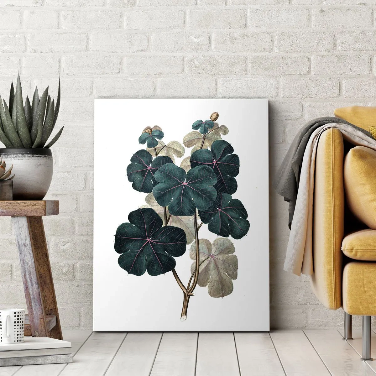Obraz na płótnie - Botaniczna ilustracja zielonych liści na jasnym tle - 50x70cm - Ze starego zielnika - Nowoczesna dekoracja ścienna do salonu, kuchni i sypialni ARTTOR