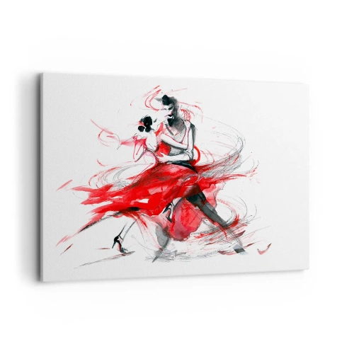 Obraz na płótnie - Tancerze w dynamicznym tańcu z czerwonymi akcentami - 120x80cm - Tango - rytm namiętności - Nowoczesna dekoracja ścienna do salonu, kuchni i sypialni ARTTOR
