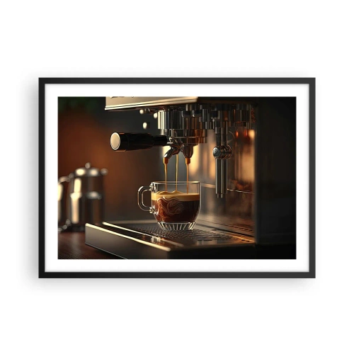 Plakat w czarnej ramie - Ekspres do kawy z filiżanką aromatycznego espresso - 70x50cm - Zmysłowa mikstura - Nowoczesna dekoracja ścienna do salonu i sypialni ARTTOR
