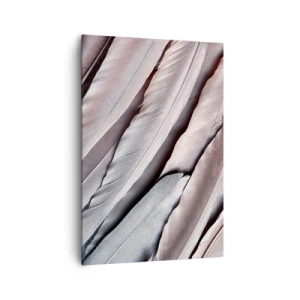 Obraz na płótnie - Delikatne pióra w subtelnych odcieniach szarości i beżu - 70x100cm - W różowej srebrzystości - Nowoczesna dekoracja ścienna do salonu i sypialni ARTTOR