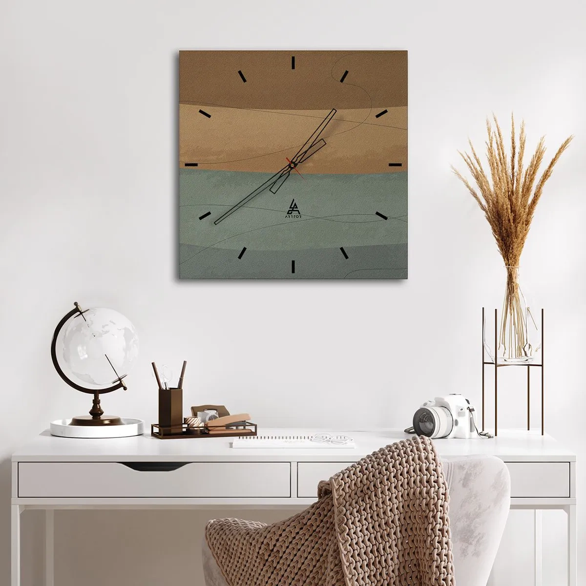 Zegar ścienny - Abstrakcyjna kompozycja w naturalnych odcieniach ziemi - 30x30cm - Kompozycja horyzontalna - Nowoczesna dekoracja ścienna do salonu i sypialni ARTTOR