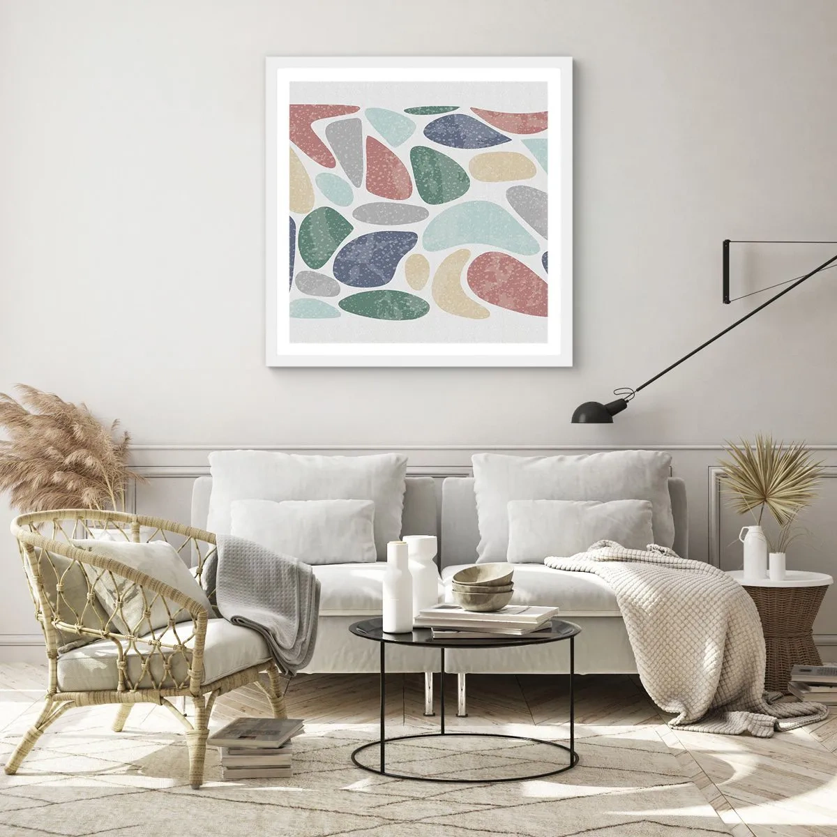 Plakat w białej ramie - Mozaika pudrowanych barw - 60x60 cm