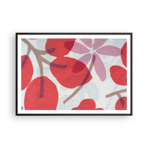 Plakat w czarnej ramie - Kwiaty i liście w odcieniach czerwieni i różu - 100x70cm - Kompozycja kwiatowa w różu - Nowoczesna dekoracja ścienna do salonu i sypialni ARTTOR