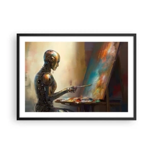 Plakat w czarnej ramie - Robot malujący na płótnie w artystycznym stylu - 70x50cm - Sztuka przyszłości - Nowoczesna dekoracja ścienna do salonu i sypialni ARTTOR