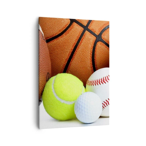 Obraz na płótnie - Zbliżenie na piłki sportowe różnych dyscyplin - 50x70cm - Łączy nas piłka! - Nowoczesna dekoracja ścienna do salonu, kuchni i sypialni ARTTOR
