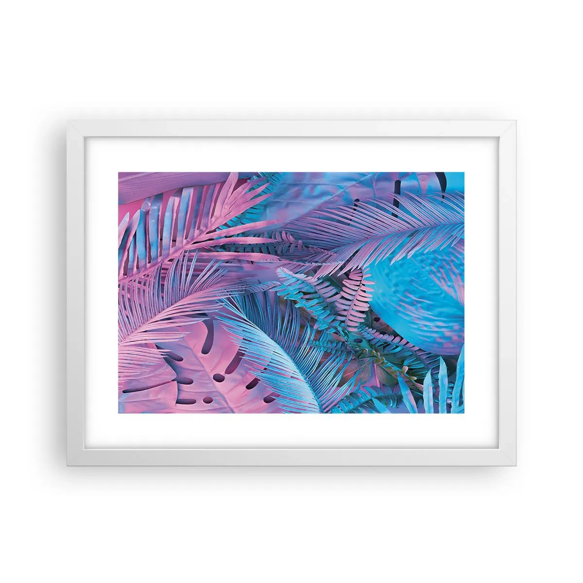Plakat w białej ramie - Tropiki w różu i błękicie - 40x30 cm