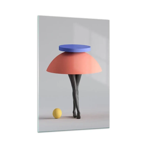Obraz na szkle - Abstrakcyjna kompozycja geometryczna z nogami i kulą - 70x100cm - Kompozycja surrealistyczna - Nowoczesna dekoracja ścienna do salonu i sypialni ARTTOR