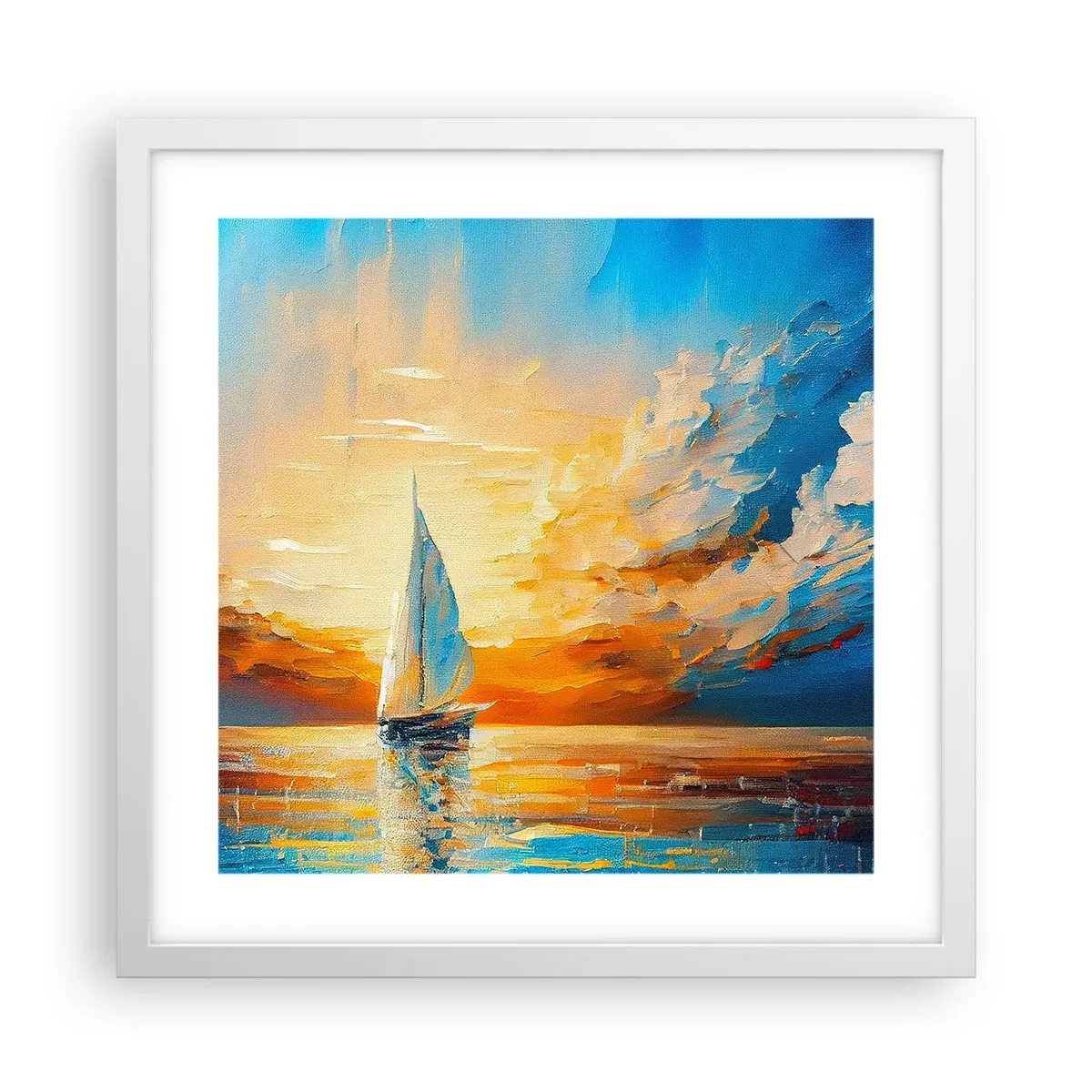 Plakat w białej ramie - Żegluga w złocie - 40x40 cm