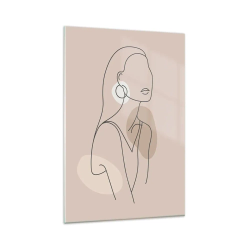 Obraz na szkle - Minimalistyczna ilustracja kobiety z konturów na beżowym tle - 80x120cm - Ikona dziewczęcości - Nowoczesna dekoracja ścienna do salonu i sypialni ARTTOR