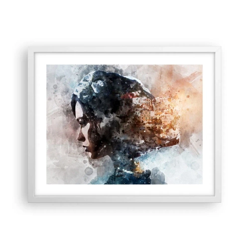 Plakat w białej ramie - Opowieść o dziewczynie z miastem w tle - 50x40 cm