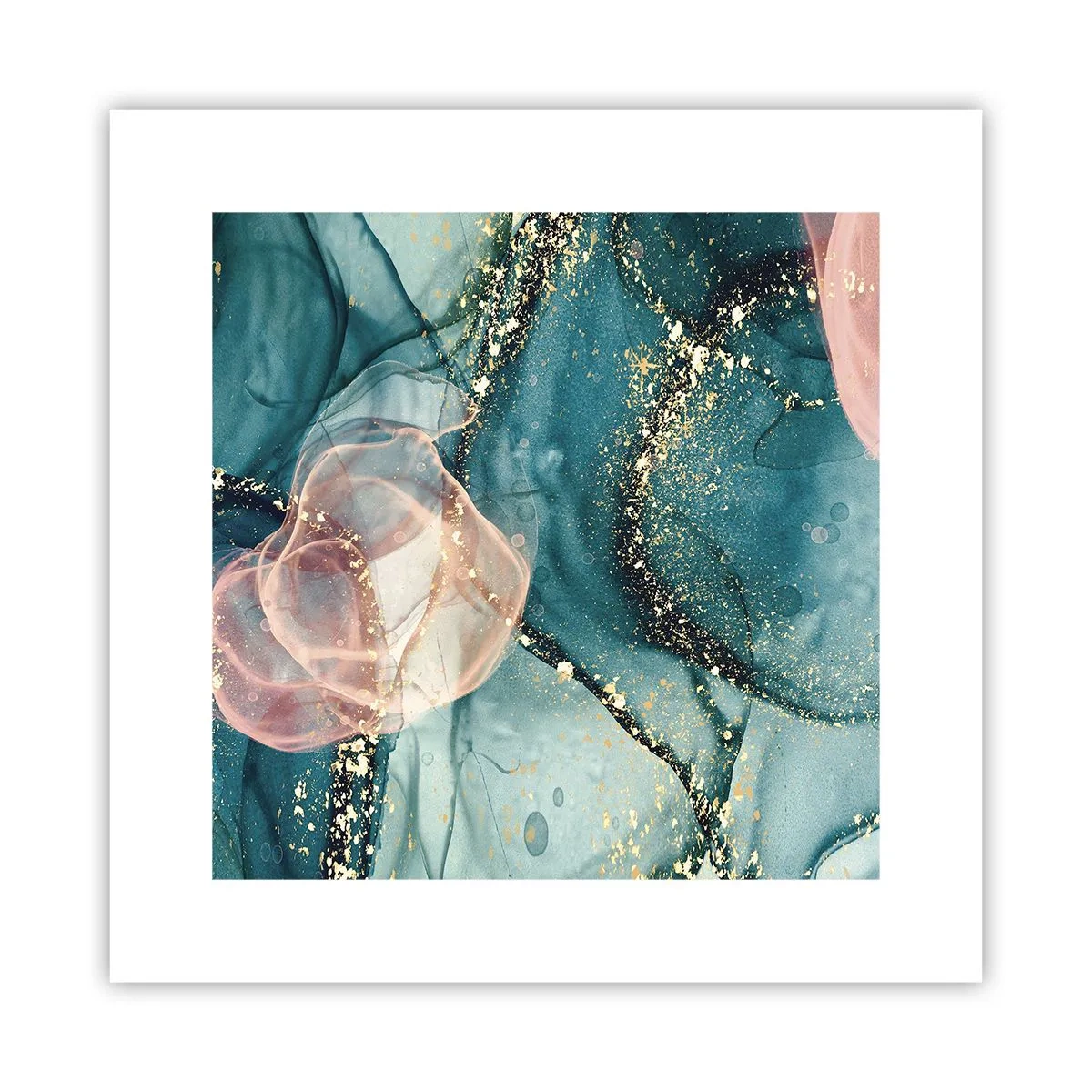Plakat - Jedwabny błękit, tiulowy róż - 30x30 cm