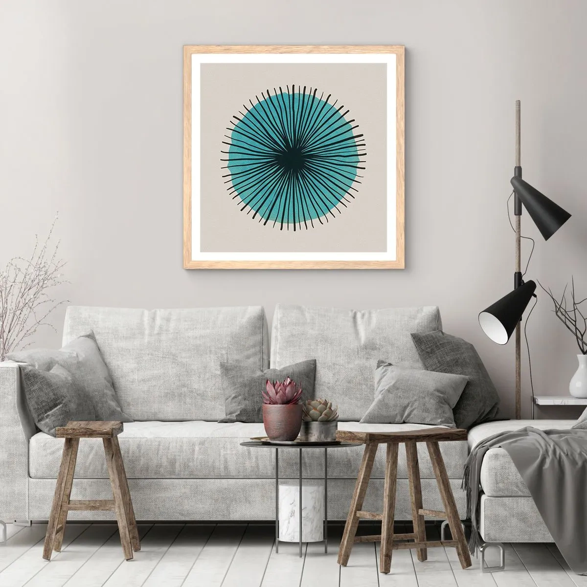 Plakat w ramie jasny dąb - Promieniście na błękicie - 60x60 cm