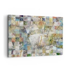 Obraz na płótnie - Kolorowa abstrakcja z geometrycznymi kształtami i liniami - 120x80cm - Geometryczne przetasowanie - Nowoczesna dekoracja ścienna do salonu, kuchni i sypialni ARTTOR