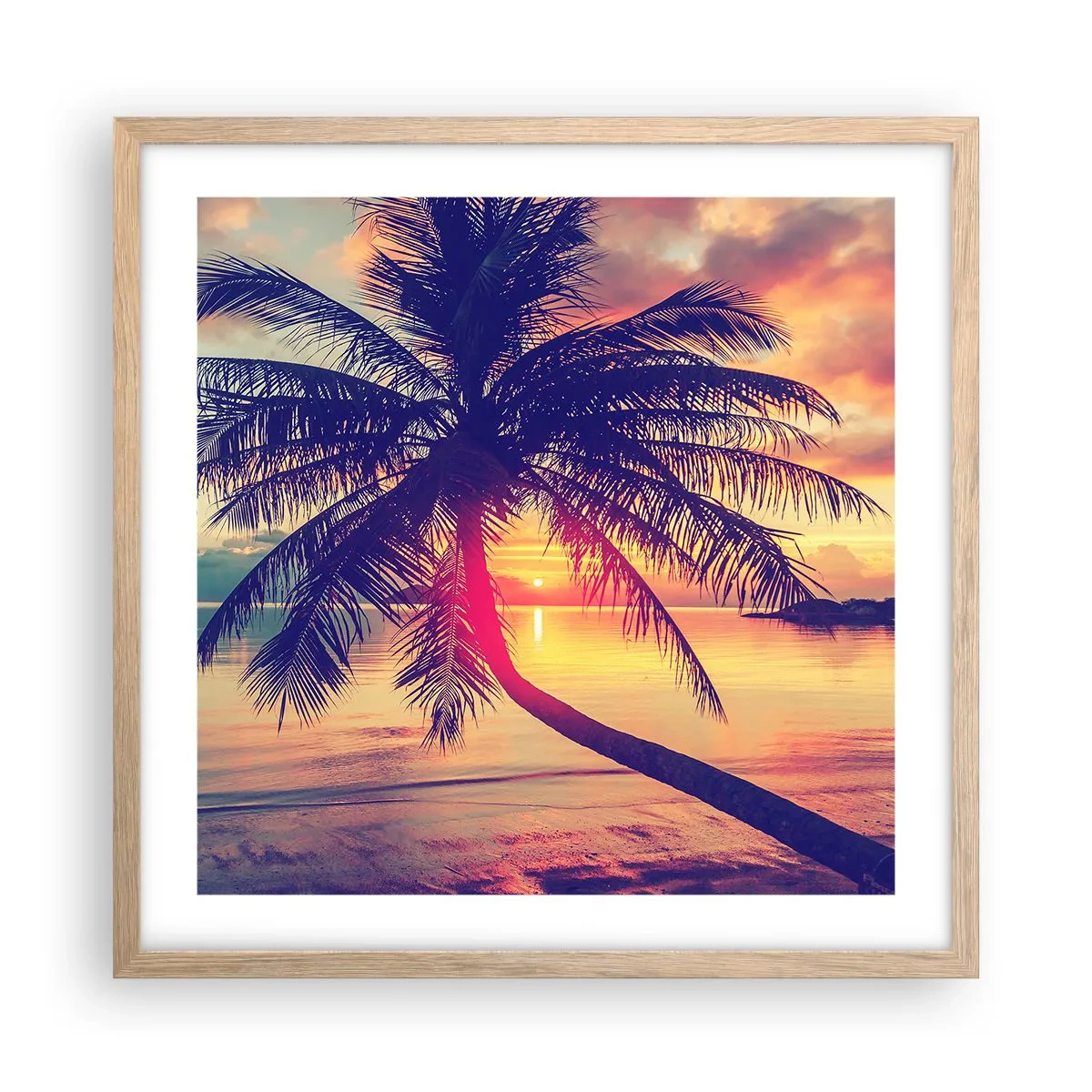 Plakat w ramie jasny dąb - Wieczór pod palmami - 50x50 cm