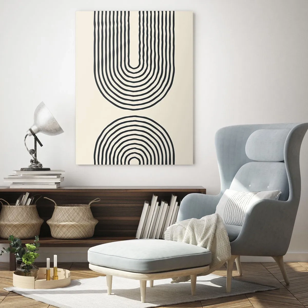 Obraz na szkle - Abstrakcyjny wzór geometryczny z symetrycznymi liniami na jasnym tle - 80x120cm - Już za chwilę… - Nowoczesna dekoracja ścienna do salonu i sypialni ARTTOR