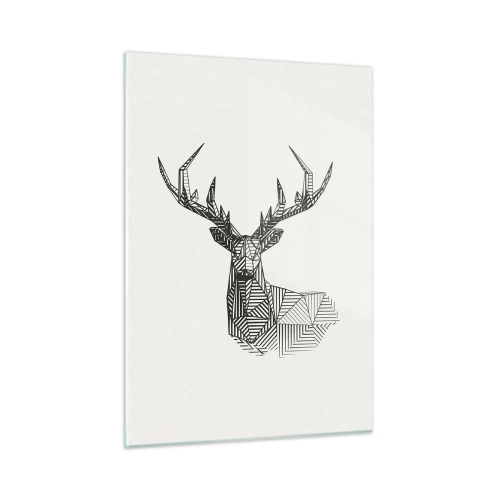 Obraz na szkle - Kubistyczny jeleń z geometrycznych kształtów na białym tle - 50x70cm - Jeleń w kubistycznym stylu - Nowoczesna dekoracja ścienna do salonu, kuchni i sypialni ARTTOR