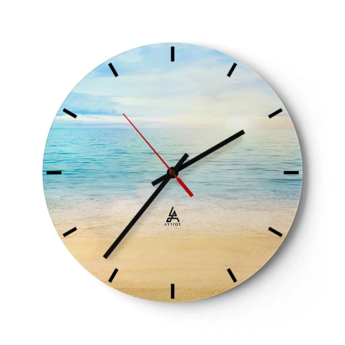 Zegar ścienny - Spokojna plaża z lazurowym morzem i jasnym niebem - 30x30cm - Wielki błękit - Nowoczesna dekoracja ścienna do salonu, kuchni i sypialni ARTTOR