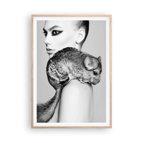 Plakat w ramie jasny dąb - Dama z szynszylą - 70x100 cm