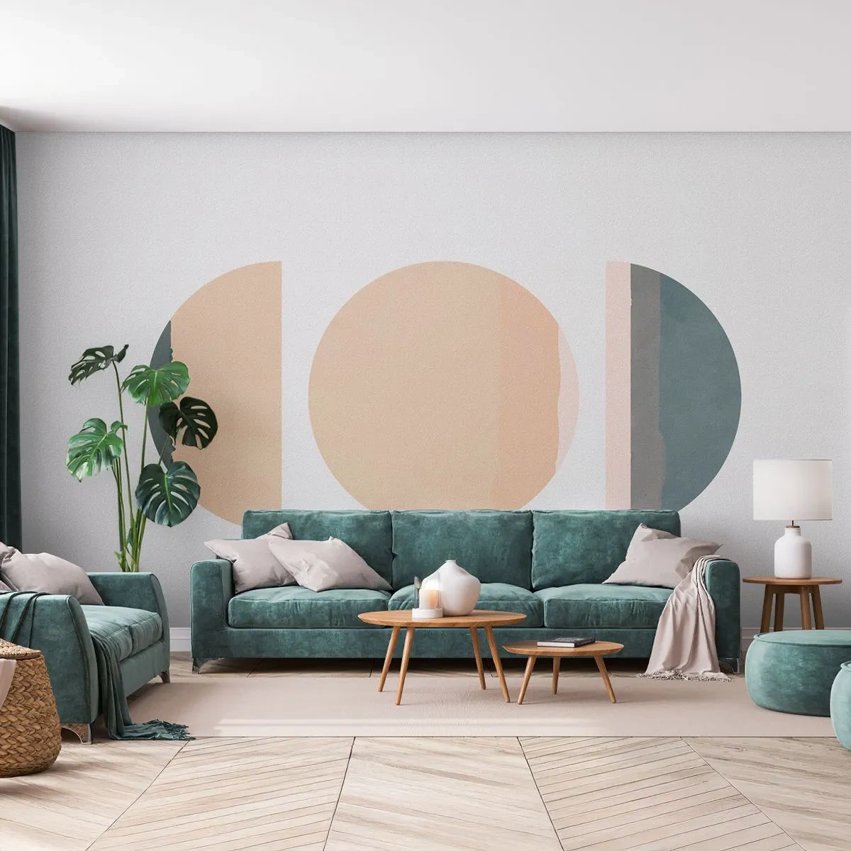 Fototapeta Premium Sand - Minimalistyczna kompozycja geometryczna w pastelowych barwach - 100x70cm - Koło za kołem - Nowoczesna dekoracja ścienna do salonu, kuchni i sypialni ARTTOR