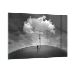 Obraz na szkle - Osoba patrzy na drabinę prowadzącą do chmury - 120x80cm - Wszystko możliwe - Nowoczesna dekoracja ścienna do salonu, kuchni i sypialni ARTTOR