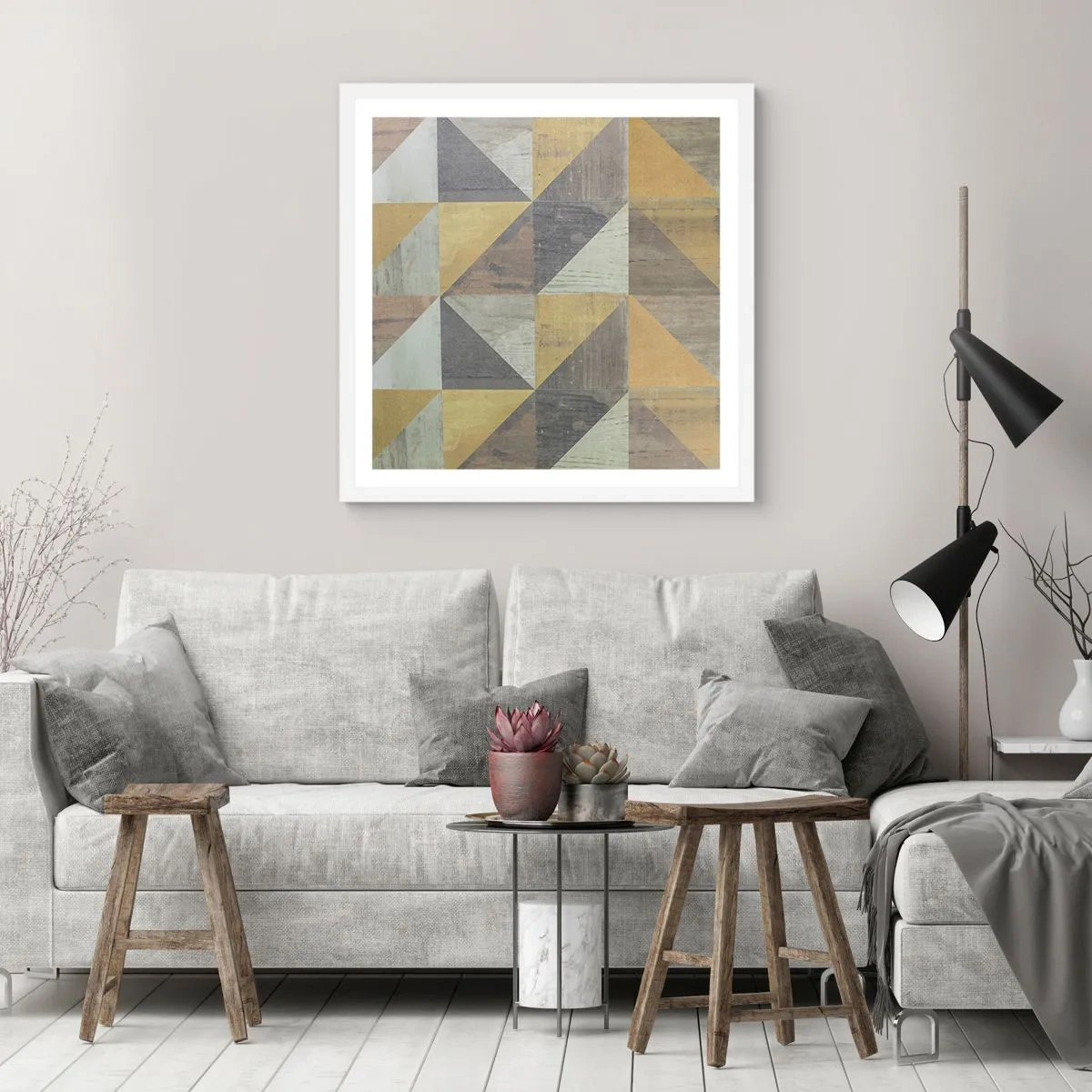 Plakat w białej ramie - Pod kątem trójkąta - 30x30 cm