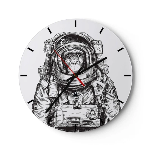 Zegar ścienny - Szkic astronauty małpy w czarno-białej stylistyce - 30x30cm - Alternatywna ewolucja - Nowoczesna dekoracja ścienna do salonu, kuchni i sypialni ARTTOR