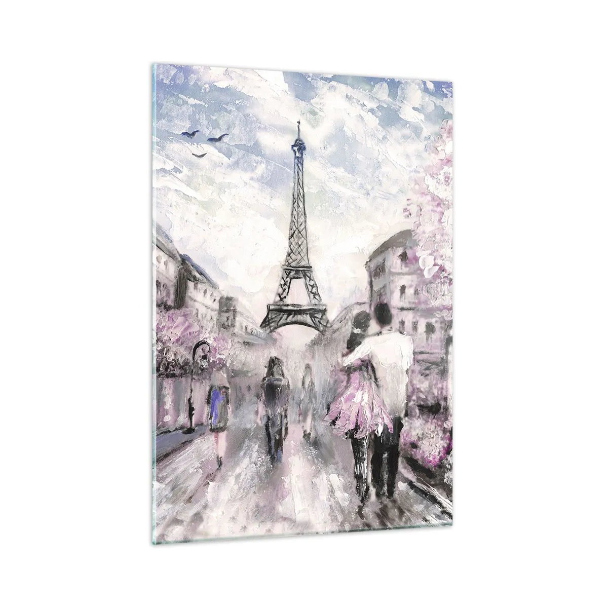Obraz na szkle - Romantyczna para w Paryżu z Wieżą Eiffla w tle - 50x70cm - Jak zakochac się, to tylko w… - Nowoczesna dekoracja ścienna do salonu, kuchni i sypialni ARTTOR
