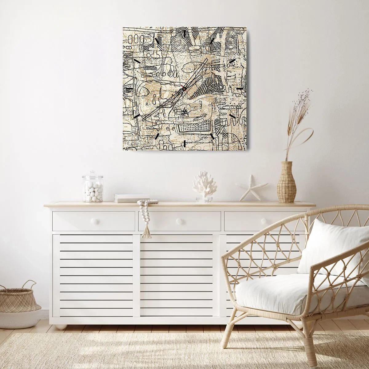Zegar ścienny - Abstrakcyjne wzory i linie na beżowym tle - 30x30cm - Czeka na rozszyfrowanie - Nowoczesna dekoracja ścienna do salonu i sypialni ARTTOR