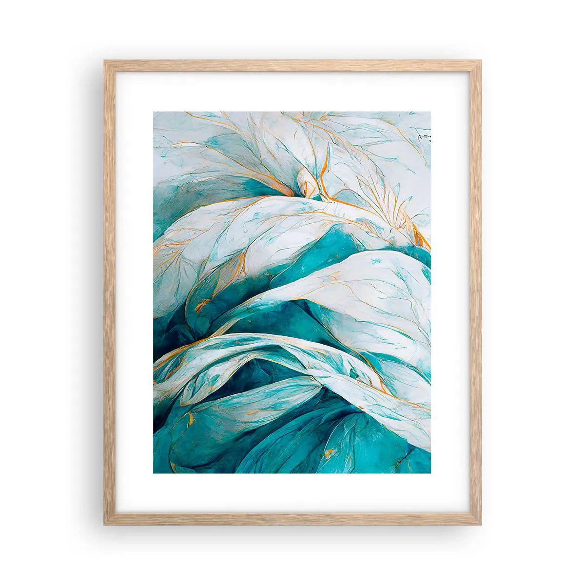 Plakat w ramie jasny dąb - Błękitna abstrakcja z motywem złota - 40x50 cm