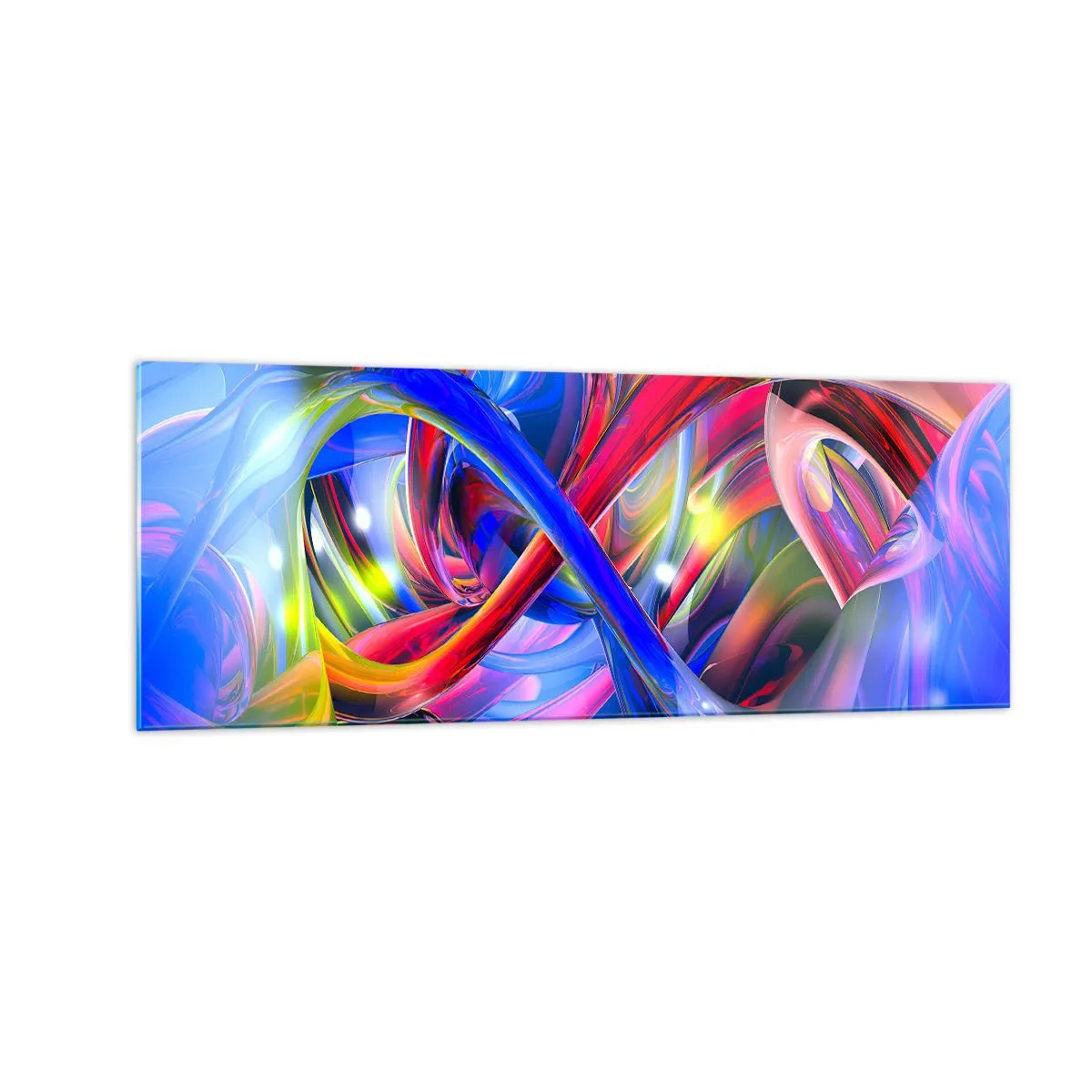 Obraz na szkle - Abstrakcyjne, kolorowe kompozycje geometryczne w dynamicznych kształtach - 140x50cm - Taniec barw - Nowoczesna dekoracja ścienna do salonu i sypialni ARTTOR