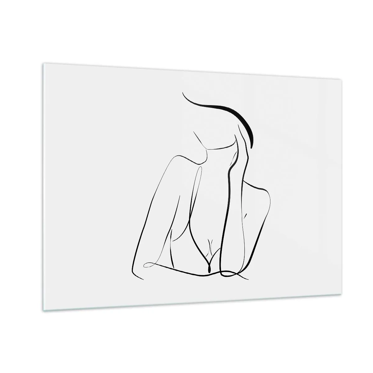 Obraz na szkle - Prosta linia przedstawiająca zarys ciała w odcieniach czerni i bieli - 100x70cm - Na fali marzeń - Nowoczesna dekoracja ścienna do salonu, kuchni i sypialni ARTTOR