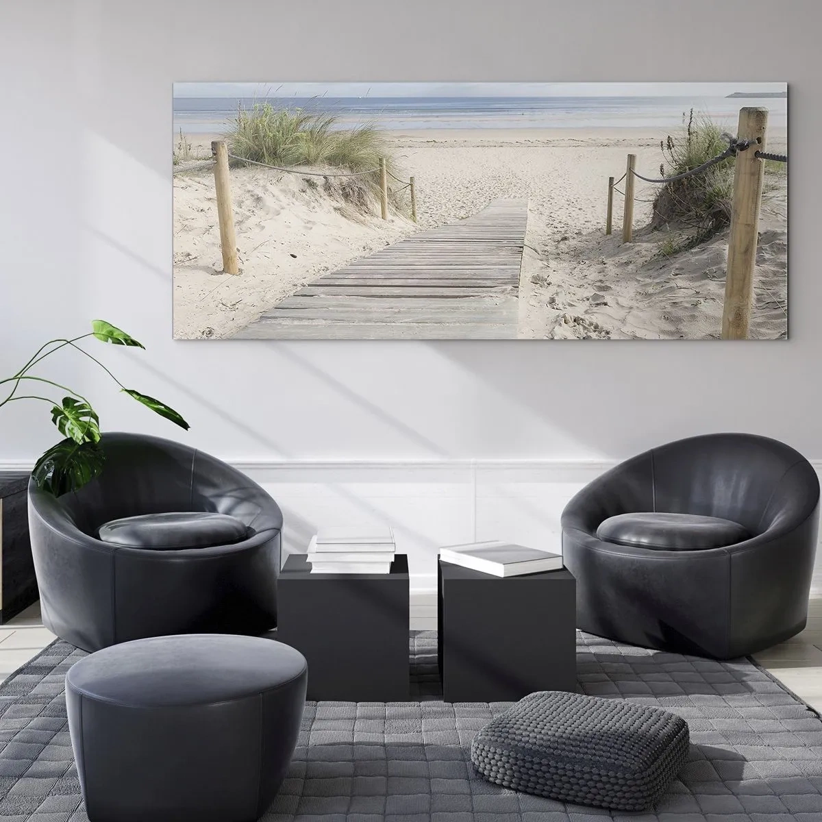 Obraz na szkle - Ścieżka z desek prowadząca na piaszczystą plażę - 140x50cm - Po horyzont - Nowoczesna dekoracja ścienna do salonu i sypialni ARTTOR