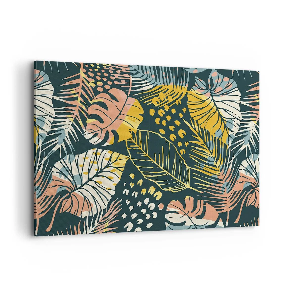 Obraz na płótnie - Kolorowe liście na ciemnym tle - 100x70cm - Liściasta fantazja - Nowoczesna dekoracja ścienna do salonu, kuchni i sypialni ARTTOR