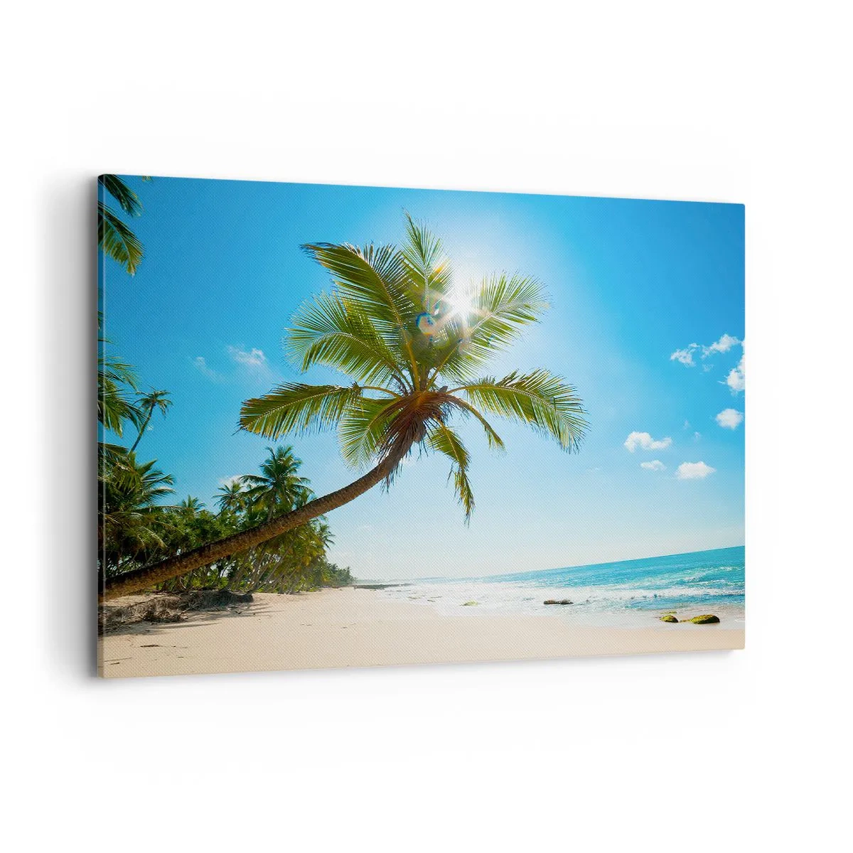 Obraz na płótnie - Plaża z palmami w tropikalnym krajobrazie - 100x70cm - Nie pokazywać nikomu - Nowoczesna dekoracja ścienna do salonu, kuchni i sypialni ARTTOR