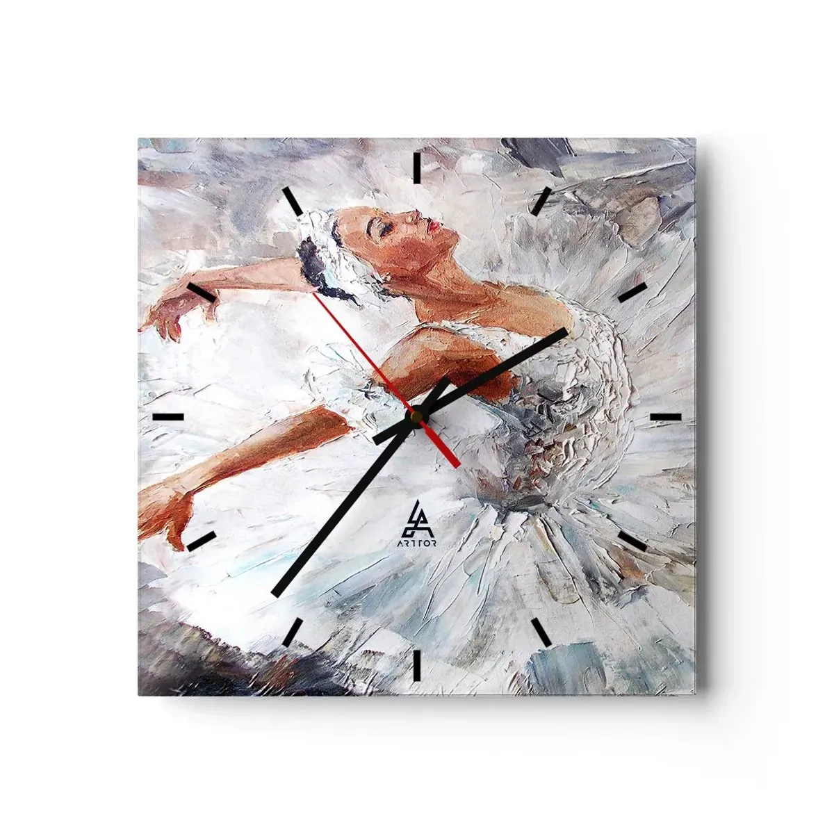 Zegar ścienny - Baletnica w białej sukni podczas tańca - 30x30cm - Delikatna i lekka jak tiul - Nowoczesna dekoracja ścienna do salonu i sypialni ARTTOR