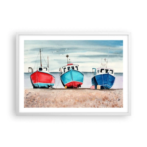 Plakat w białej ramie - Gotowe na połów - 70x50 cm