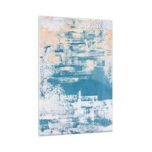 Obraz na szkle - Abstrakcyjna kompozycja w odcieniach błękitu i bieli - 80x120cm - Przez lodowy sopel - Nowoczesna dekoracja ścienna do salonu i sypialni ARTTOR