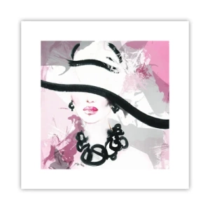 Plakat - Portret damy w czerni i różu - 30x30 cm