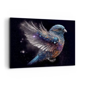 Obraz na płótnie - Wróbel w kosmicznym stylu z diamentowym połyskiem - 100x70cm - Diamentowy wróbel - Nowoczesna dekoracja ścienna do salonu, kuchni i sypialni ARTTOR
