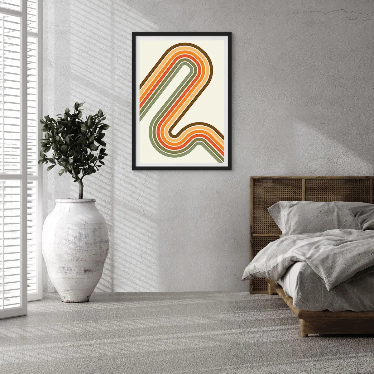 Plakat w czarnej ramie - Kolorowe linie w stylu retro - 50x70cm - Zygzakiem do celu - Nowoczesna dekoracja ścienna do salonu i sypialni ARTTOR