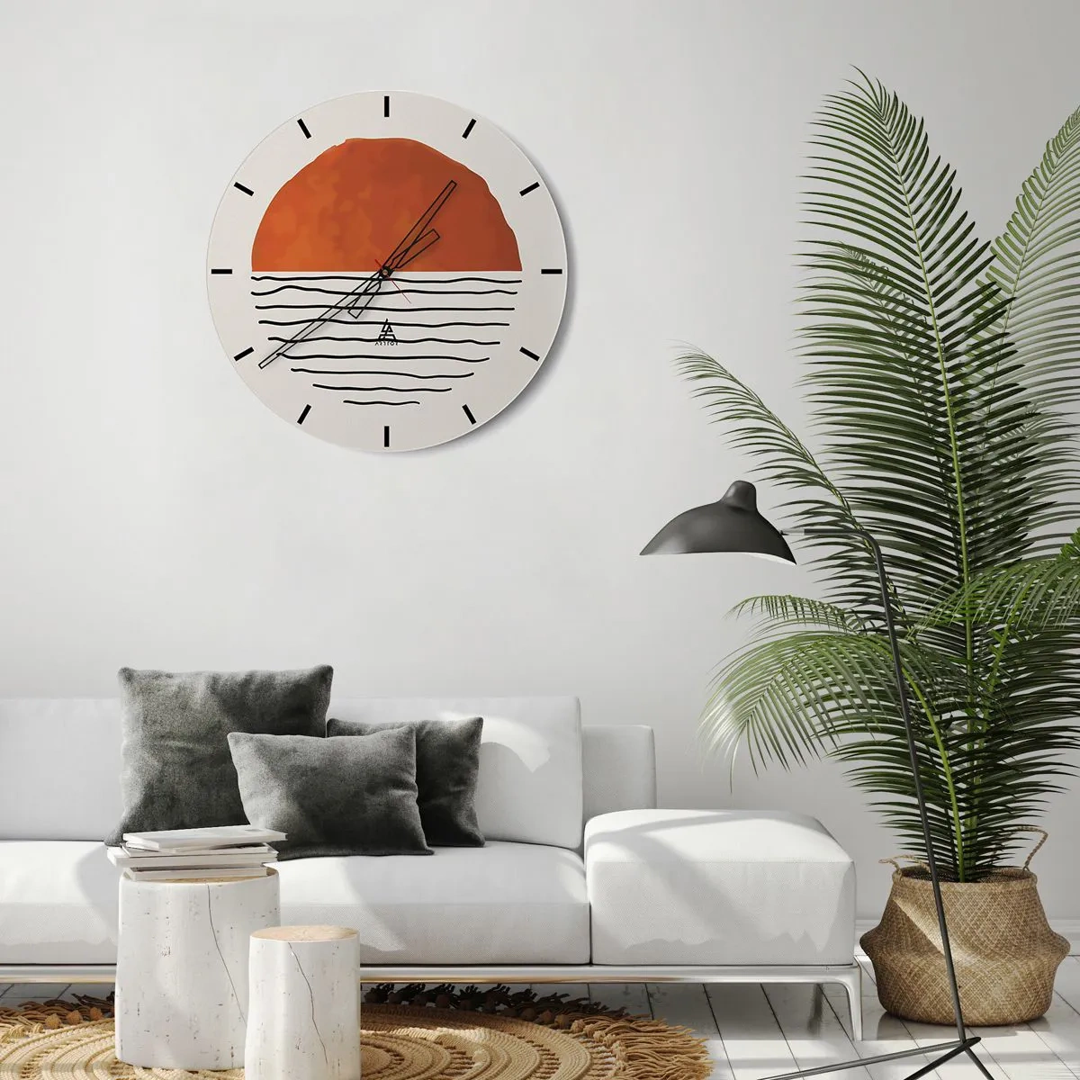 Zegar ścienny - Minimalistyczny zachód słońca nad wodą - 30x30cm - W japońskim klimacie - Nowoczesna dekoracja ścienna do salonu, kuchni i sypialni ARTTOR