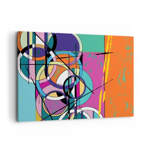Obraz na płótnie - Kolorowa abstrakcja z geometrycznymi okręgami - 100x70cm - Koło za kołem - Nowoczesna dekoracja ścienna do salonu, kuchni i sypialni ARTTOR