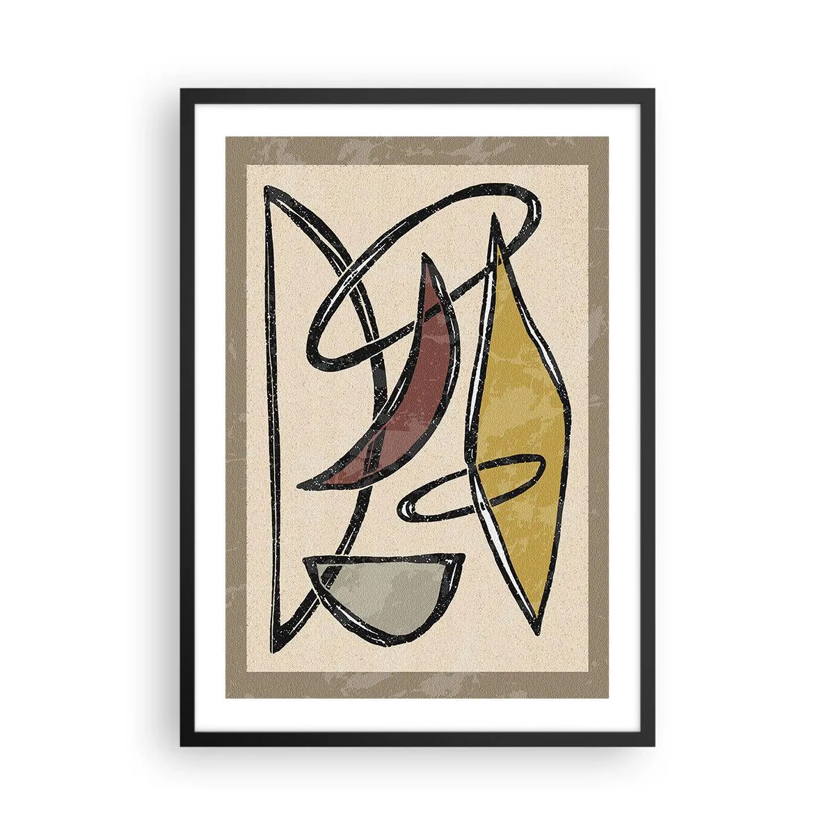 Plakat w czarnej ramie - Geometryczna abstrakcja w odcieniach beżu i brązu - 50x70cm - Piony i poziomy - Nowoczesna dekoracja ścienna do salonu i sypialni ARTTOR