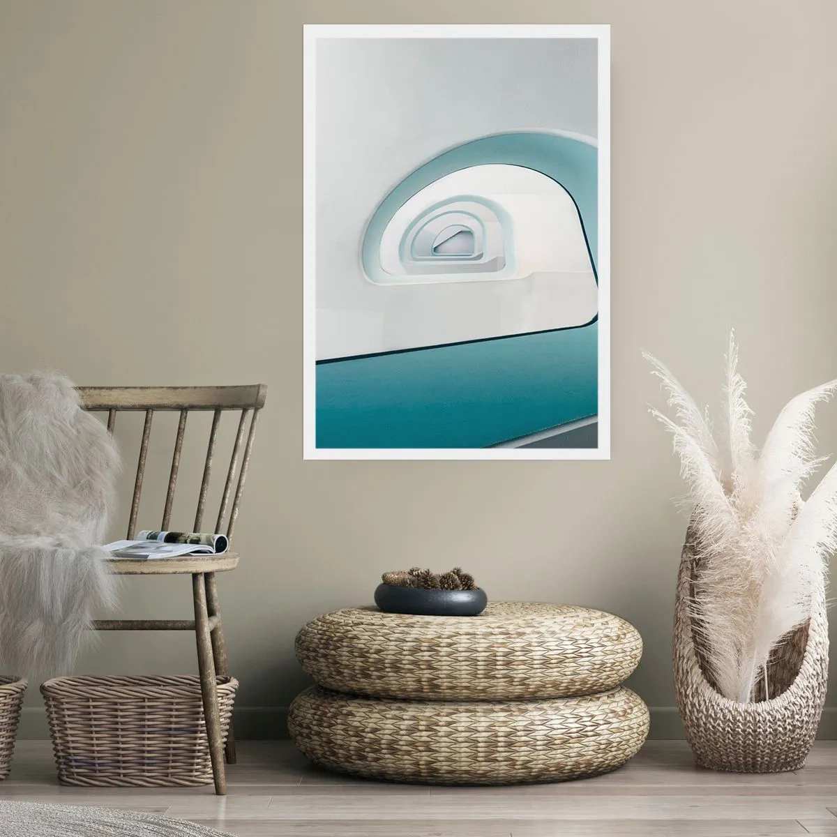 Plakat - Nowoczesne zakrzywione linie i struktury architektoniczne w jasnych barwach - 50x70cm - Do dna błękitu - Nowoczesna dekoracja ścienna do salonu, kuchni i sypialni ARTTOR