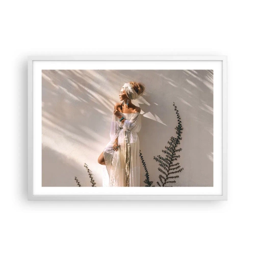 Plakat w białej ramie - Słońce i dziewczyna - 70x50 cm